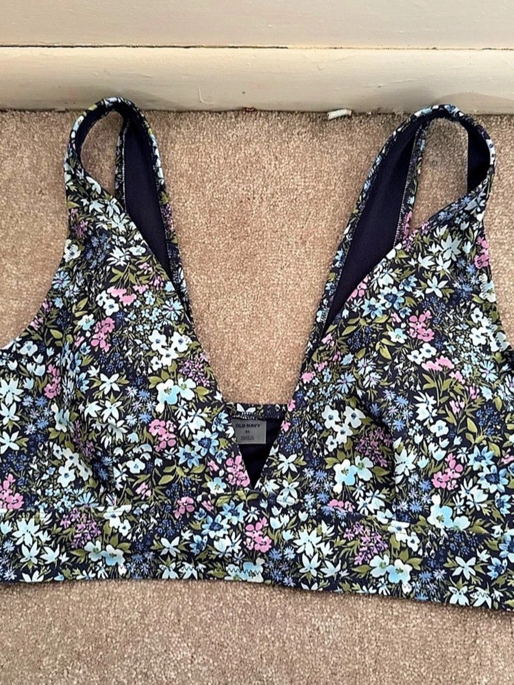 Old Navy Floral Bikini Top in Black & Blue Size XL Like New